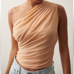 Abercrombie & Fitch Sheer Asymmetrical One-Shoulder Set Top Peach